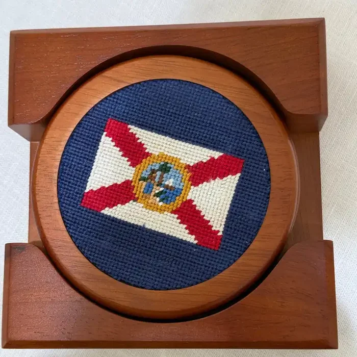 State of Florida Needlepoint Coaster Set – Classic Navy – Smathers & Branson