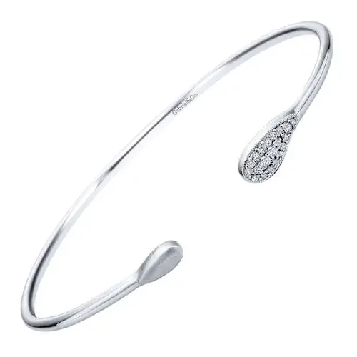 Sterling Silver Bangle Flex Cuff with Diamond Cap on 1 Side – Gabriel & Co.