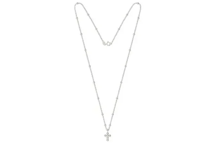 Sterling Silver Beaded Cross Necklace with Solid S925 Hallmark