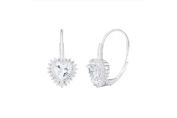 Sterling Silver Cubic Zirconia Heart Hoop Earrings