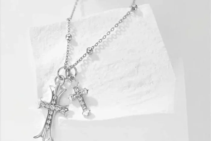 Sterling Silver CZ Diamond Cross Pendant Necklace with Chain