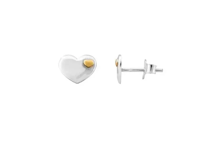 Sterling Silver Gold Plated Two Tone Heart Stud Earrings – Hypoallergenic, Lightweight, Everyday Studs