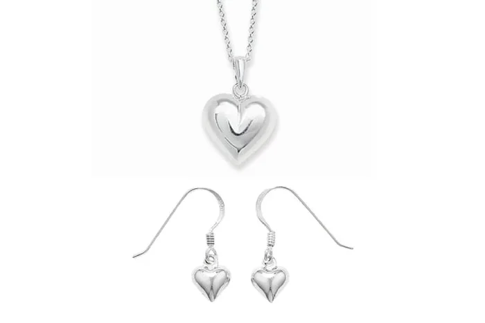 Sterling Silver Heart Jewellery Set – 2-Piece Necklace & Earrings, 925 Silver, Minimalist Gift
