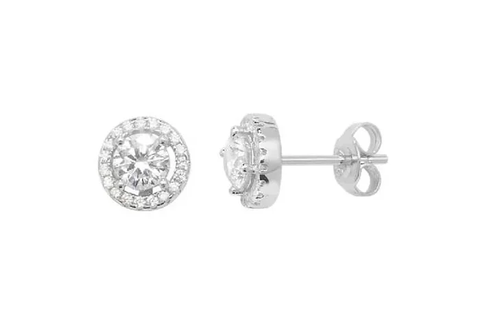 Sterling Silver Hypoallergenic Cubic Zirconia Halo Stud Earrings 7mm – Classic Round, Rhodium-Plated