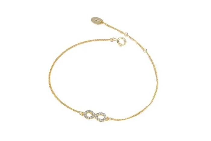 Sterling Silver Infinity Bracelet with 14K Gold Plating & Cubic Zirconia – Adjustable Fine Jewellery Gift