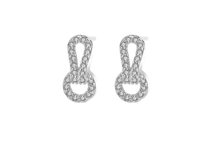 Sterling Silver Infinity Knot Circle Stud Earrings with S925 Hallmark & Cubic Zirconia Accents