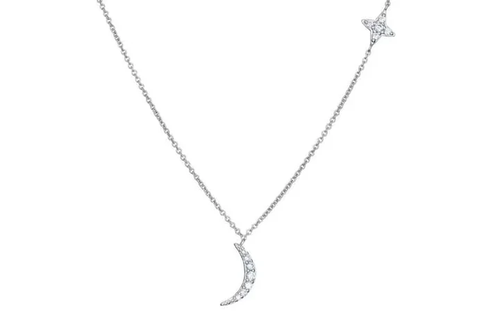 Sterling Silver Moon Star Pendant Necklace with S925 Hallmark