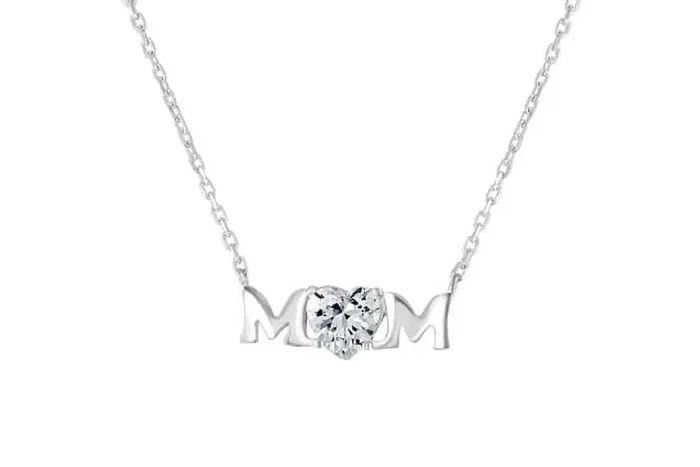 Sterling Silver Mum Necklace – S925 Hallmark, Adjustable Chain, Heart-Shaped Cubic Zirconia Pendant