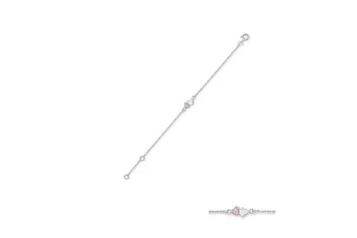 Sterling Silver Pink Cubic Zirconia Dua Heart Bracelet S925