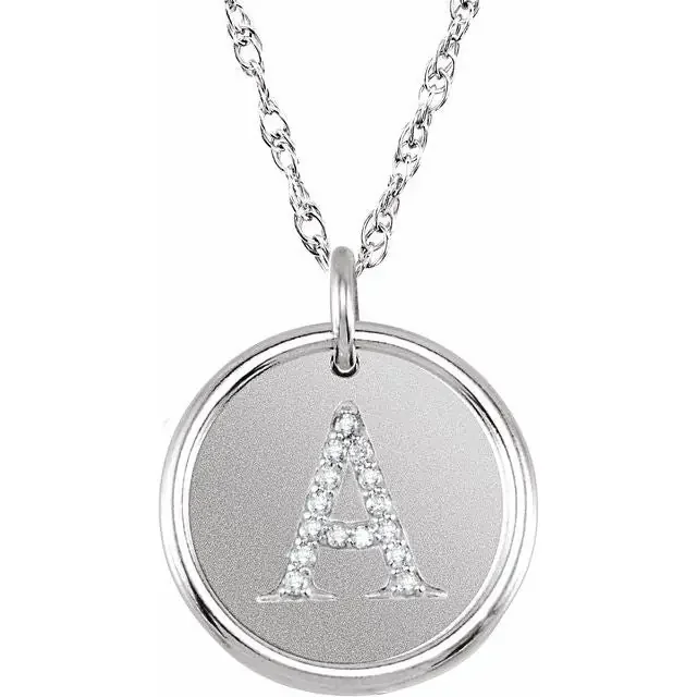 Sterling Silver with Diamond Letter A Pendant Disc Necklace – Stuller