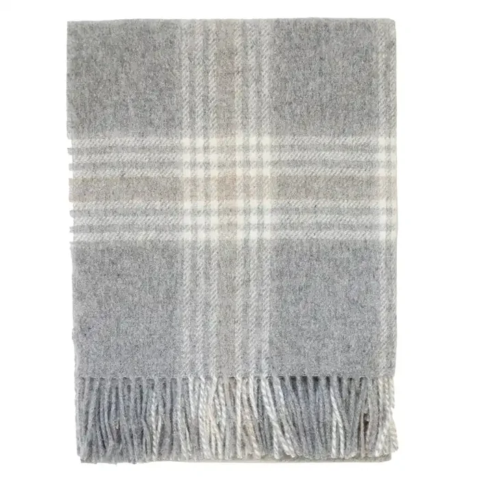 Stonehaven Alpaca Wool Throw (Medium Light Grey Ivory & Tan)