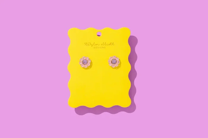 Stud Earrings – Flowers w/ Purple Gems – Caroline
