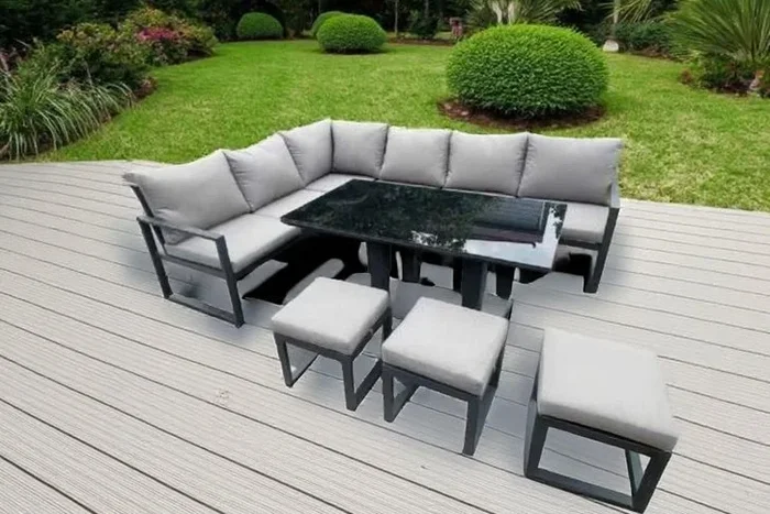 Stunning Aluminum 8-Seater Sofa Set with Versatile Rising Table