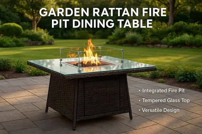 Stylish Garden Rattan Fire Pit Dining Table – Warm Your Evenings in Style!