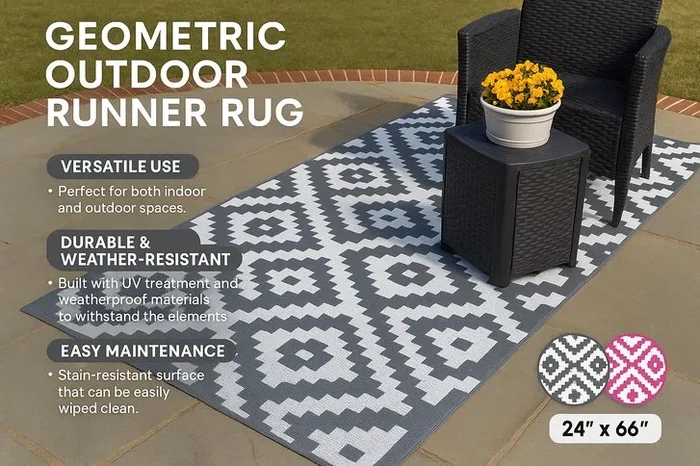 Stylish Geometric Outdoor Runner Rug – Choose Pink or Grey!
