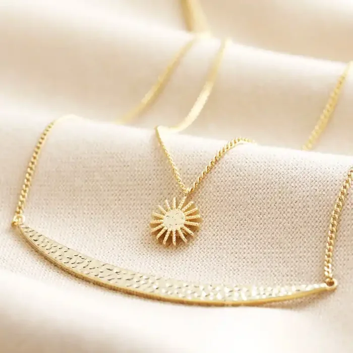 Sun and Moon Layered Necklace in Gold Designed in the UK 14K Gold Plated