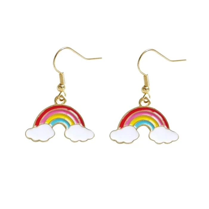 Sunny Skies ‘70s-‘80s Style Enamel Rainbow Hook Earrings in Gift Box