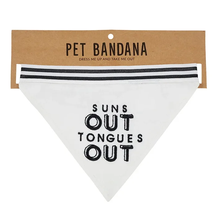 Suns Out Tongues Out Pet Bandana in White Animal Pet Accessory 9″ x 6″