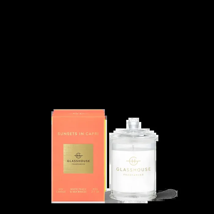 Sunsets in Capri White Peach & Sea Breeze 2.1 oz Candle Glasshouse