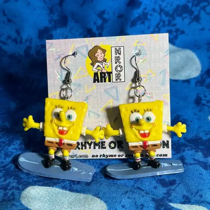 Surfboarding Spongebob Earrings Miniature Dangle Fashion Jewelry