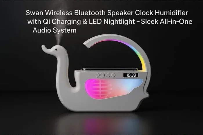 Swan Bluetooth Speaker Clock, Humidifier & Qi Wireless Charging Pad