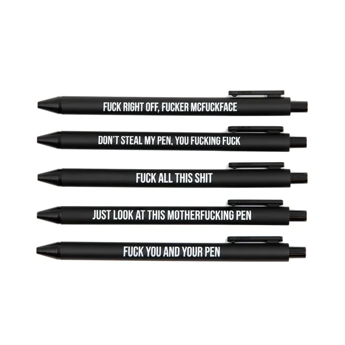 Sweary Fuck Pens Cussing Pen Gift Set – 5 Black Gel Pens Rife with Profanity