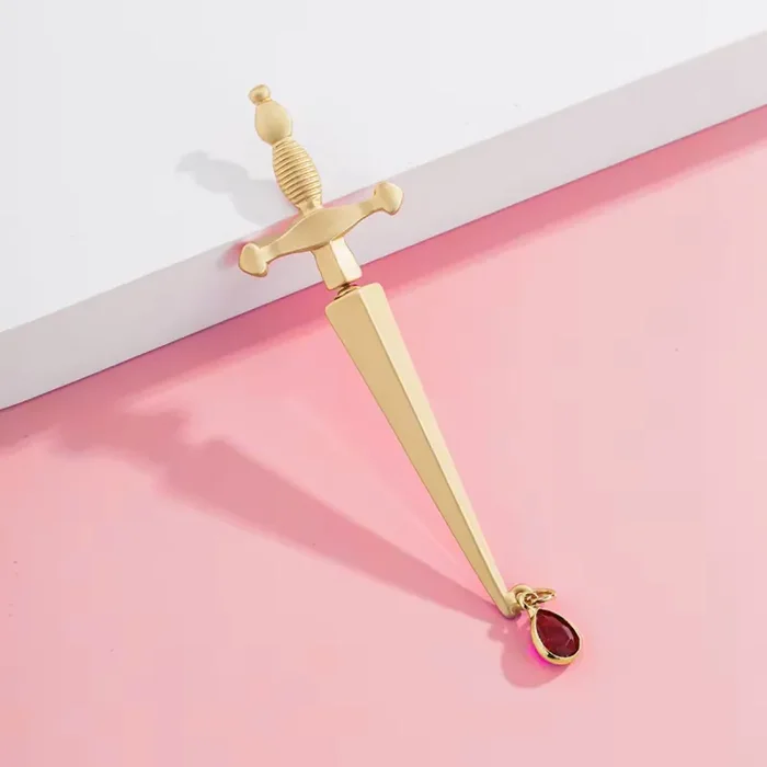 Sword Maiden Single Stabby Earring in Gold or Silver 3.5″ Long Dagger Earrings for Feminists, Goths