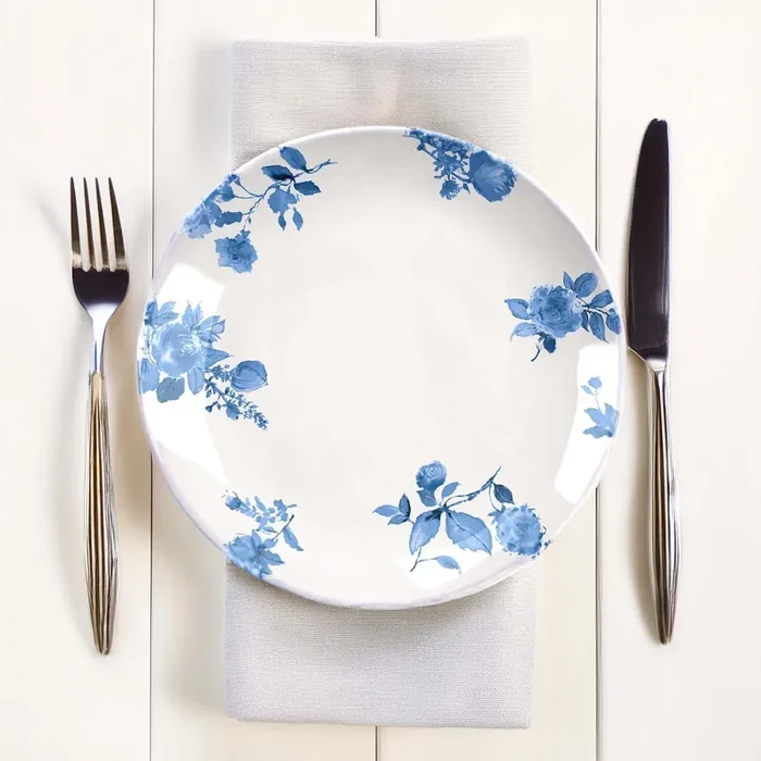 TarHong Cottage Blue Floral Melamine Dinner Plate, Set of 6