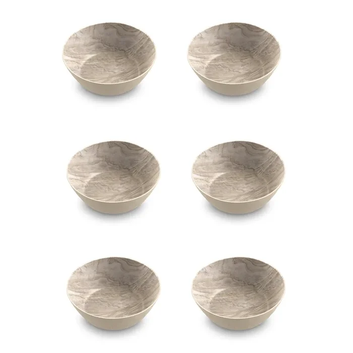 TarHong Faux Desert Wood Melamine Low Bowls, Set of 6