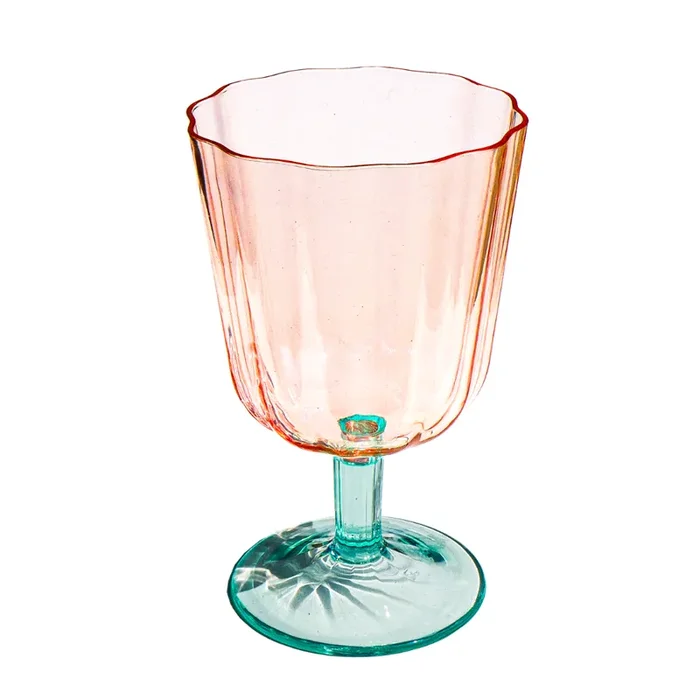 TarHong Simple Scallop Pink Acrylic Goblet Glass, Set of 6