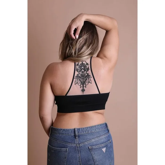 Tattoo Mesh Racerback Bralette Sizes Through 3X Black & Rust
