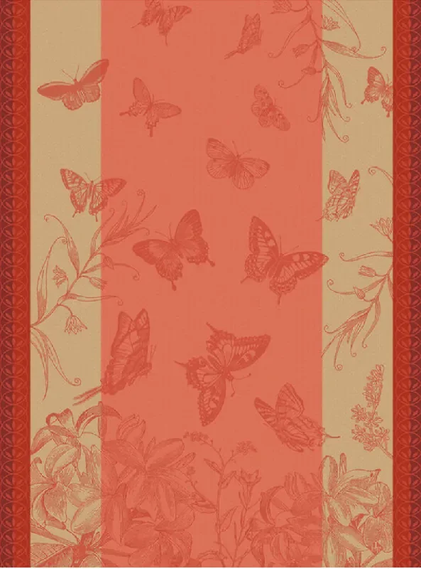 Tea Towel Jardin Des Papillons Pink -Le Jacquard