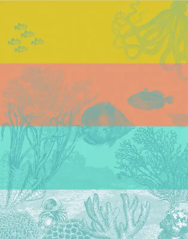 Tea Towel Sous L‘Ocean Orange Cotton -Le Jacquard