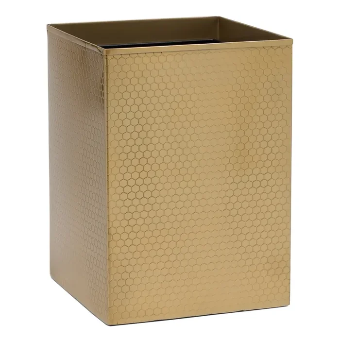 Temara Honeycomb Textured Stainless Steel Square Wastebasket (Champagne Gold)