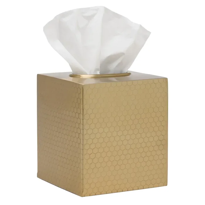 Temara Honeycomb Textured Stainless Steel Tissue Box Cover (Champagne Gold)