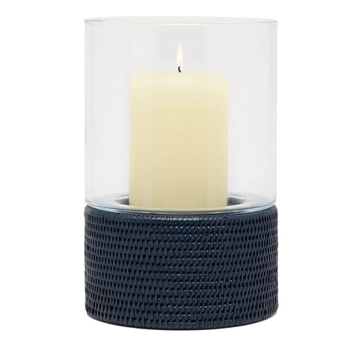 Teni Natural Wicker Large Hurricane Candle Holder Set/2 (Midnight Blue)