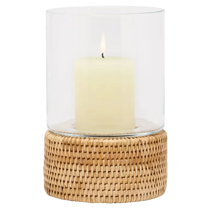 Teni Natural Wicker Small Hurricane Candle Holder Set/2
