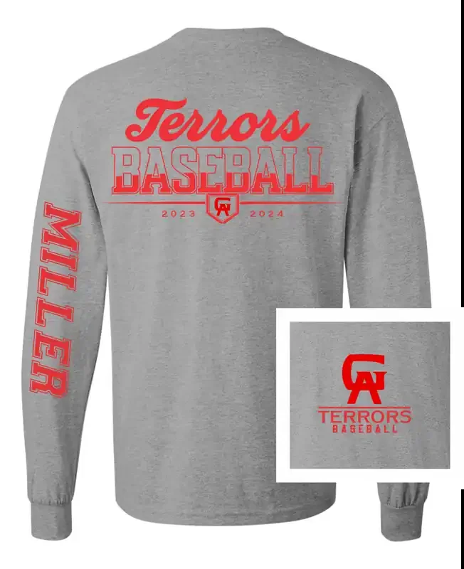 Terrors Baseball Fan Tee Long Sleeve •Sports Grey