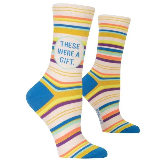 These Were A Gift Women‘s Crew Novelty Dress Socks BlueQ at GetBullish