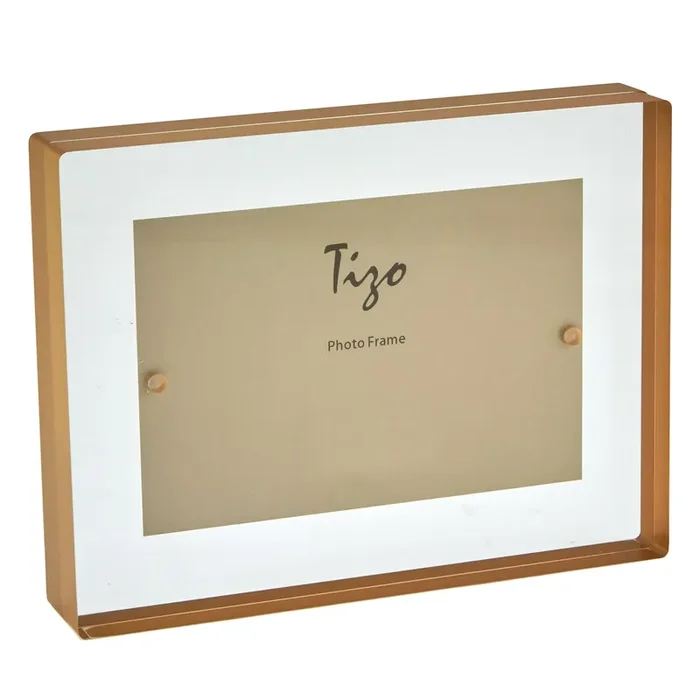 Tizo Lucite Floating Block Picture Frame (Gold Border)