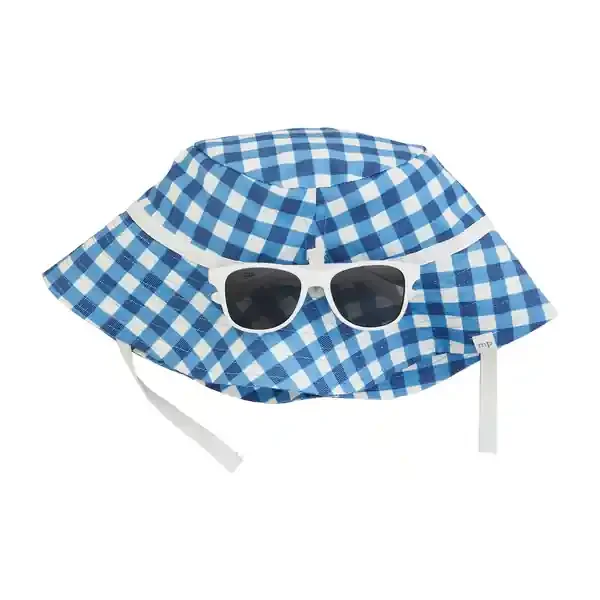 Toddler Blue Gingham Hat & Sunglasses
