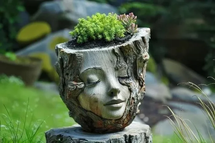 Tree Stump Girl Resin Garden Ornament – Weather-Resistant Sculpture & Succulent Planter