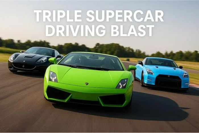 Triple Supercar Driving Blast for Adult & Junior – 9 Miles Each, 30 UK Locations – Car Chase Heroes