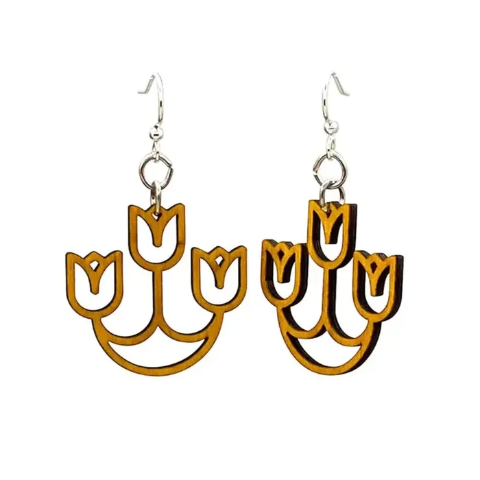 Tulip Chandelier Handmade Earrings in Yellow 1.3″ x 1.3″ Hook Earrings Handmade in USA