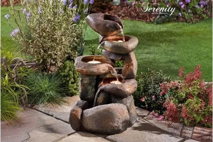 Tumbling Rock Garden Water Feature – Weather-Resistant Polyresin Outdoor Décor