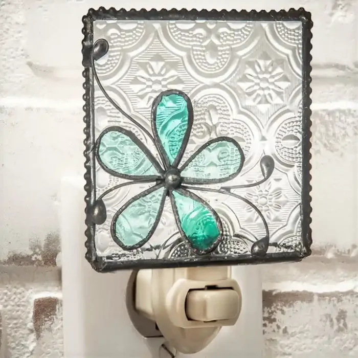 Turquoise Glass Flower Night Light