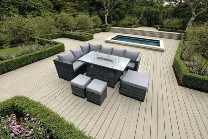 Ultimate 9-Seater Corner Sofa Set with Enchanting Firepit Table
