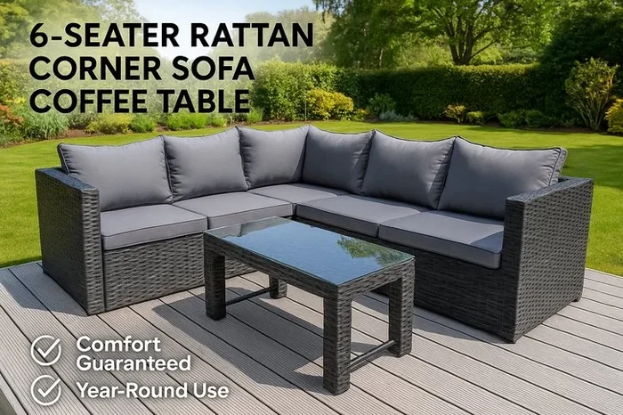 Ultimate Luxury 6-Seater Rattan Corner Sofa Set with Coffee Table