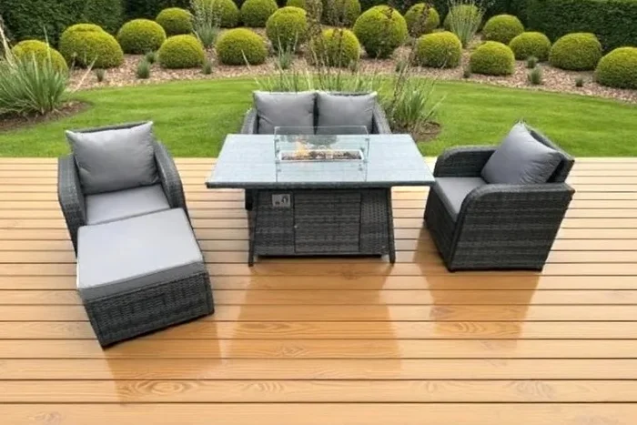 Ultimate Luxury Rattan Reclining Garden Set with Fire Pit