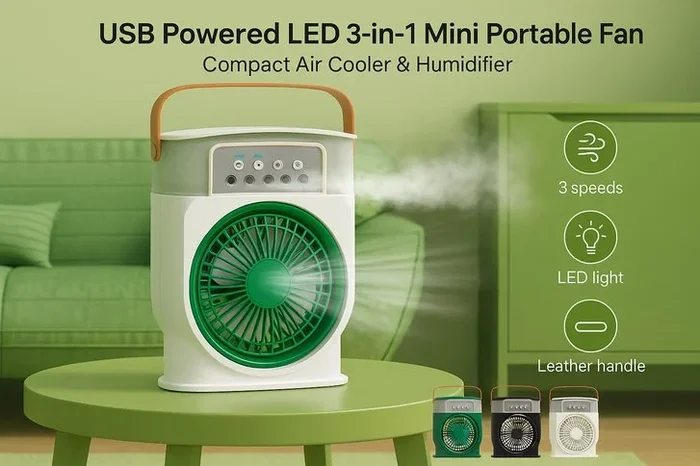 USB Powered LED 3-in-1 Mini Portable Fan – Your Ultimate Cooling Companion!